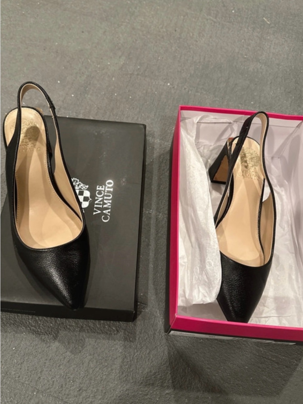 Vince Camuto Black Leather Slingback Pointed Toe Heels